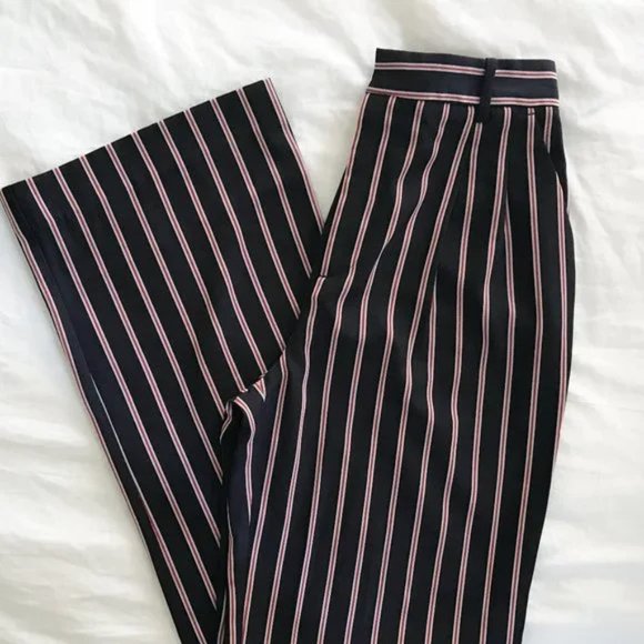 Zara Dress Pants S Trousers Navy Blue Striped Baggy Fit - Picture 7 of 13